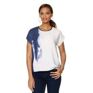 Tricia Rissman Women's Tee VIDA Short Sleeve Modern NAVY WHITE Size Medium
